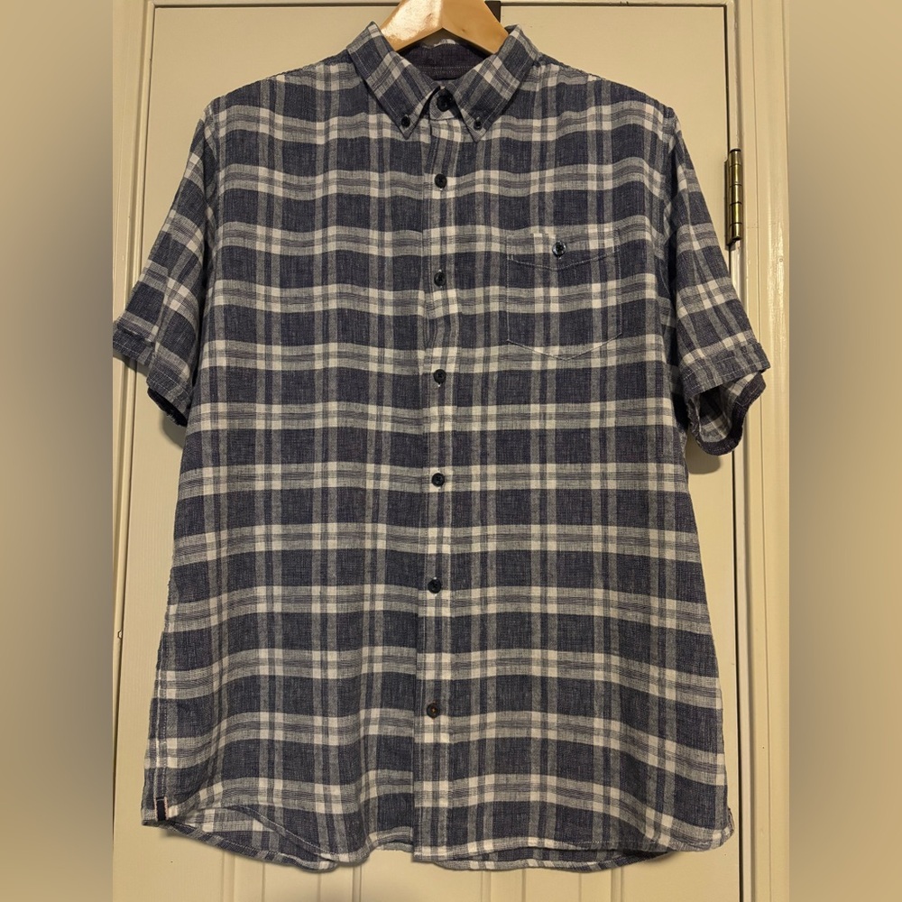 Weatherproof Vintage - SS - Blue, White - Large - Linen/Cotton - EUC